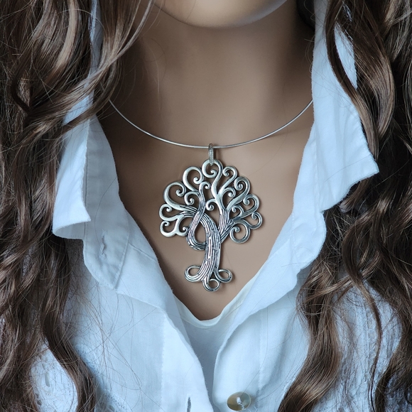 Hypoallergenic Jewelry  Silver Big Pendant Tree Of Life Necklace - Picture 1 of 8